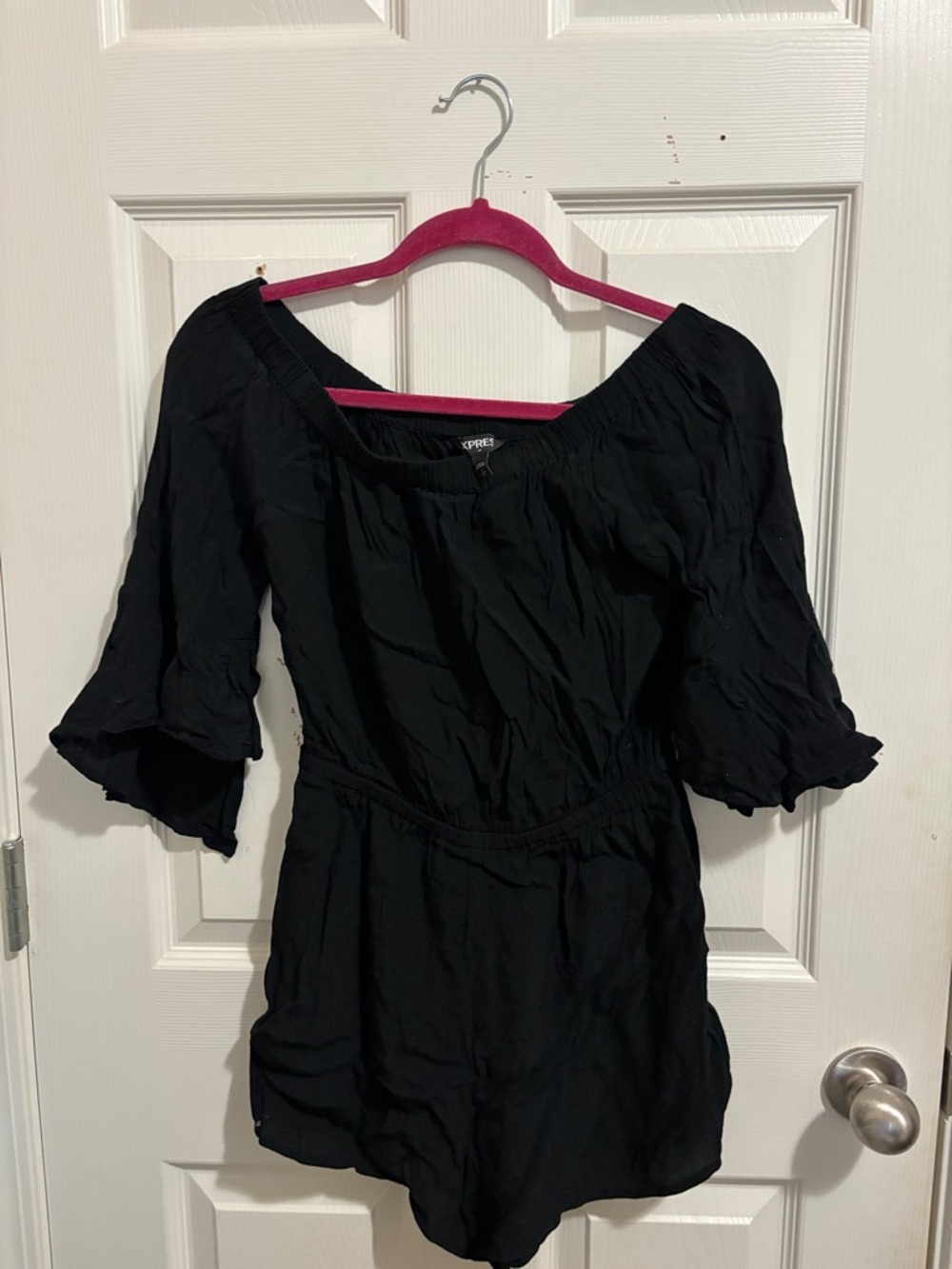 Express Black Off-the-Shoulder Short Sleeve Romper